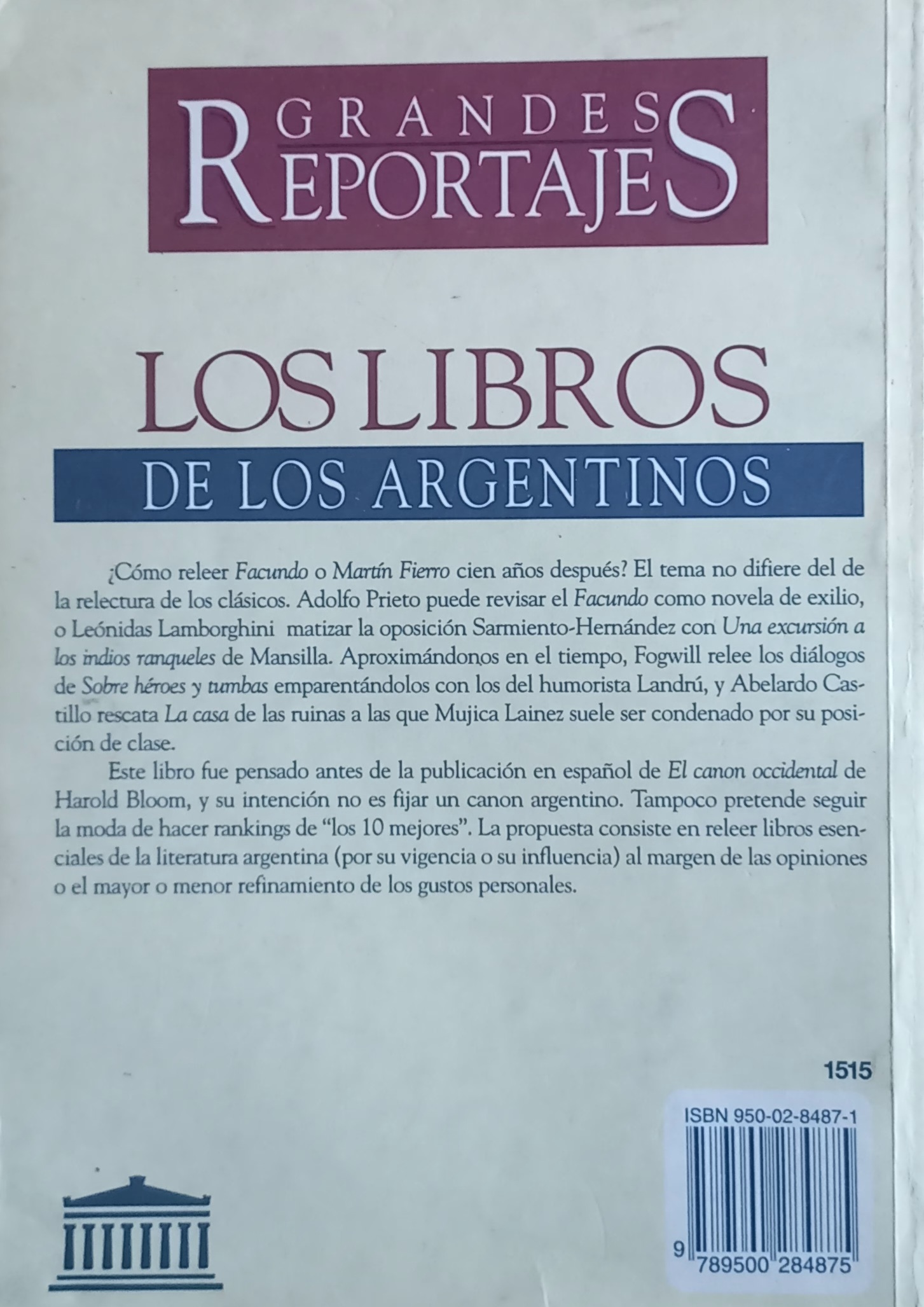 Los libros de los argentinos. (Contratapa). Por Alejandro Margulis. 1997